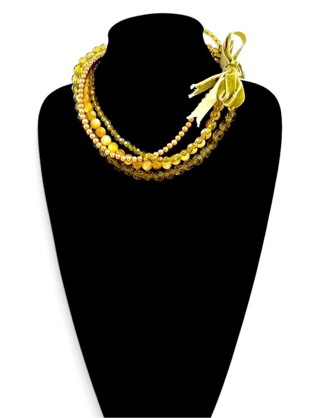 Lime Green Multi Strand Beaded Velvet Tie Necklace NWT